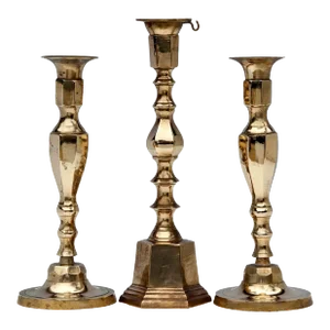Mid 20th Century Polished Brass Candlesticks- Set of 3