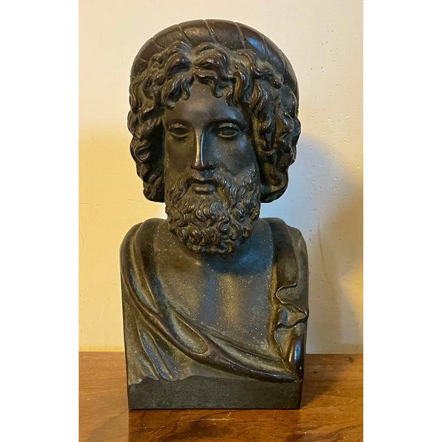 Antique 19th Century Grand Tour Classical Bronze Library Bust or Sculpture of Asclepius, Greco-Roman God of Medicine For Sale - Image 13 of 17