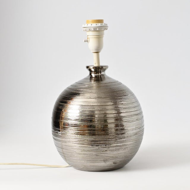 Ball-Shaped Silver Ceramic Table Lamp by Aldo Londi for Bitossi, 1970s For Sale - Image 9 of 15