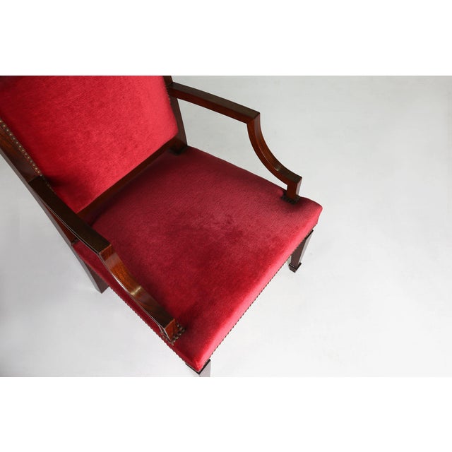 Vintage Belgian Empire‑Style Armchair in Wood and Red Velvet, 1950s For Sale - Image 6 of 11