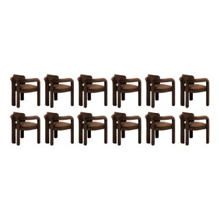 Double Arch Dining Chairs in Dark Brown Cotton Velvet from Insidherland, Set of 12 For Sale