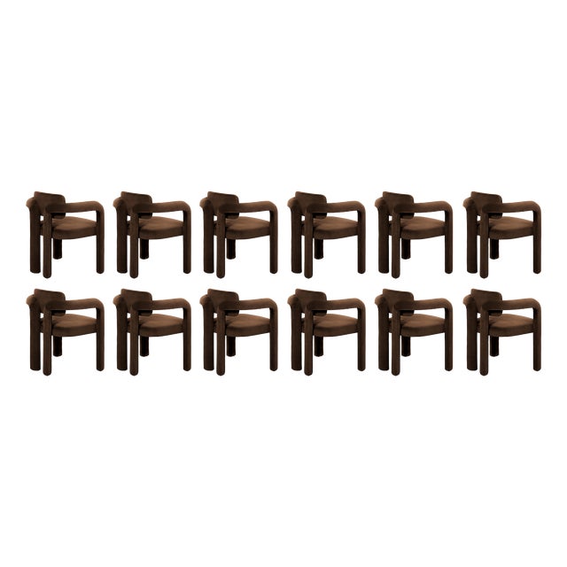 Double Arch Dining Chairs in Dark Brown Cotton Velvet from Insidherland, Set of 12 For Sale