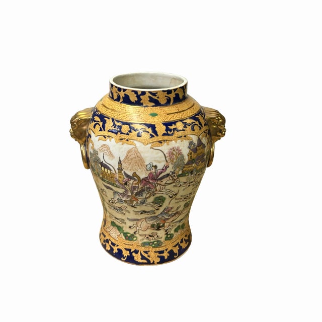 Chinese Oriental Porcelain People Scenery Foo Dog Round Fat