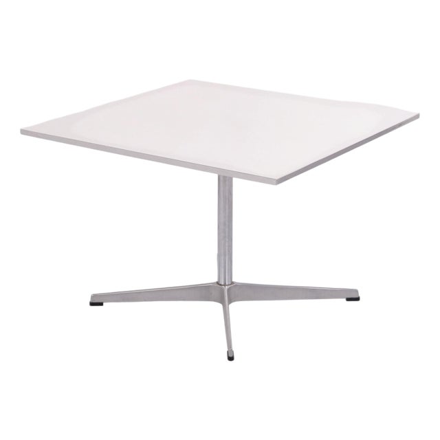 Coffee Table by Arne Jacobsen and Piet Hein with White Laminate Top and Steel Edge For Sale