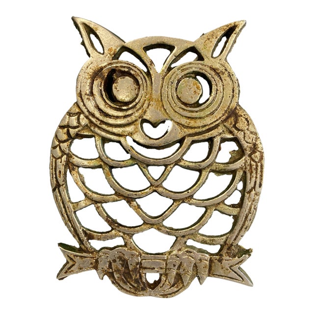 Vintage Brass Owl Trivet For Sale
