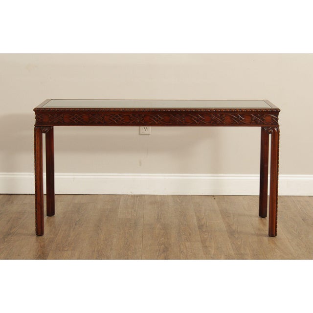 Late 20th Century Chinese Chippendale Style Glass Top Mahogany Console Table For Sale - Image 5 of 12