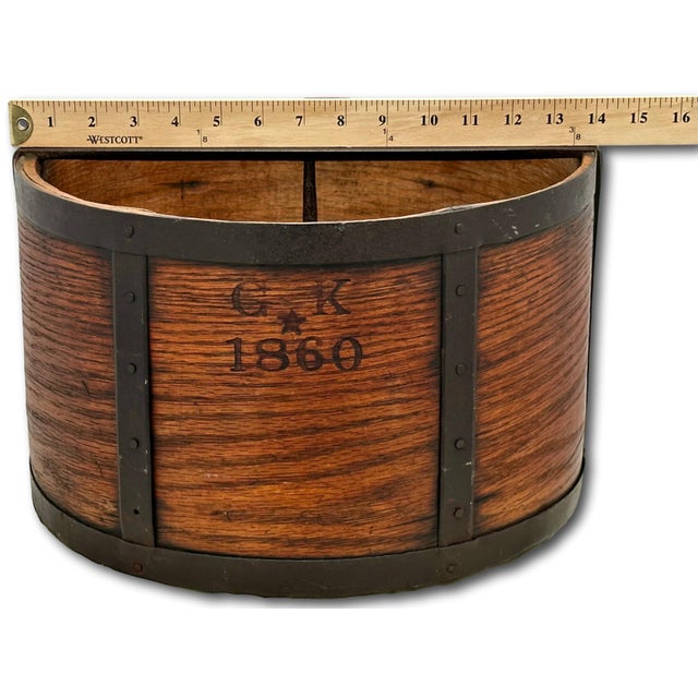 Mid 19th Century Rare & Unusual Large Antique American Steam Bent Ash Wood & Wrought Iron Gristmill Dry Measure - Dated 1860 For Sale - Image 5 of 18