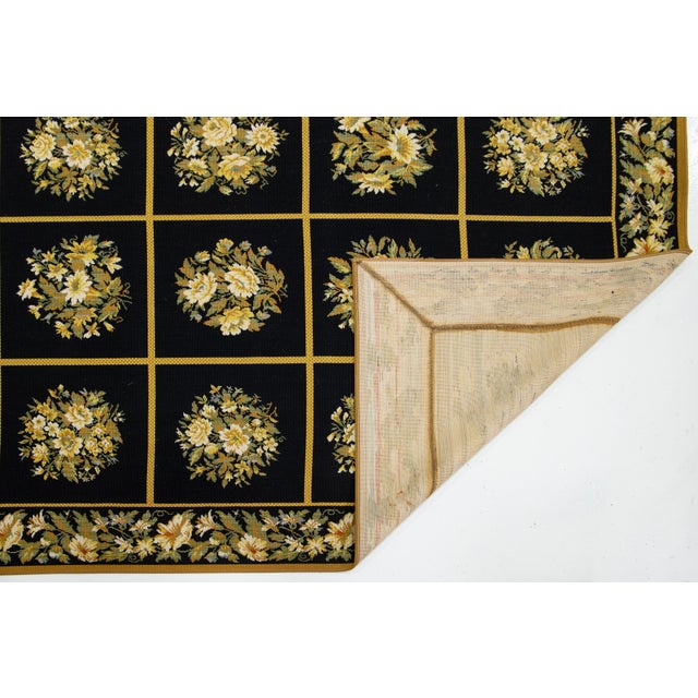 Vintage Handcrafted French Aubusson Wool Rug in Black With Floral Pattern For Sale - Image 4 of 11