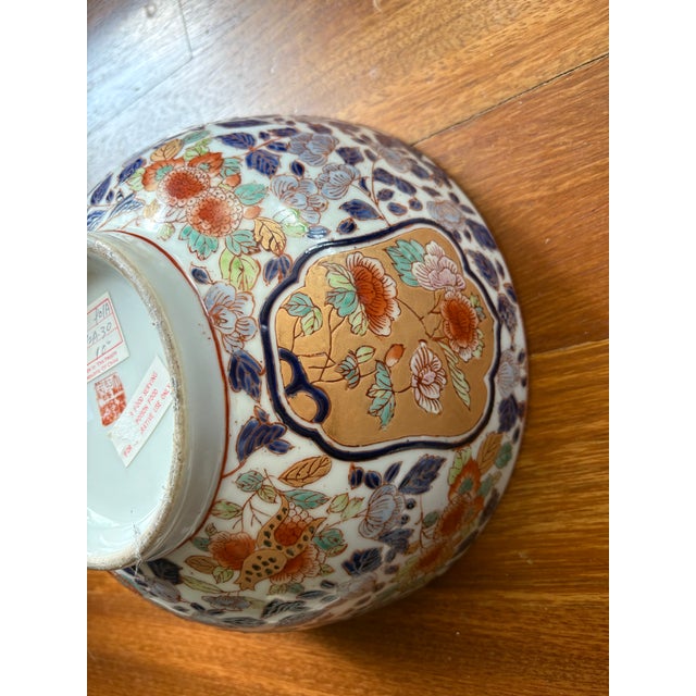 Early 20th Century Early 20th Century Large 10” Chinese Imari Floral Punch Bowl - Blue, Iron Red & Gold Decor For Sale - Image 5 of 8