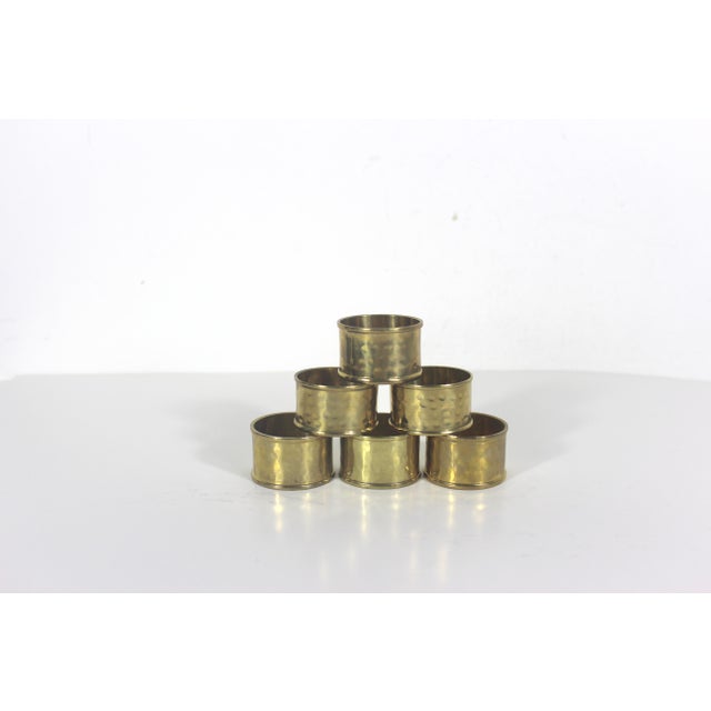 Vintage Hammered Brass Napkin Rings - Set of 6 For Sale - Image 4 of 6