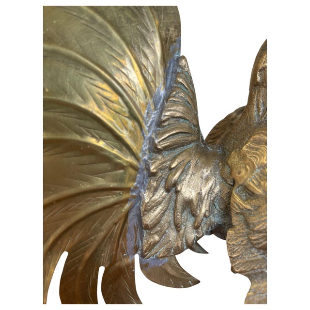 Vintage Sculptural Rooster Figurine in Possibly Brass With Oversized Tail Feathers. For Sale - Image 9 of 10