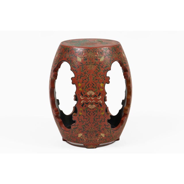 Chinese Vintage Chinese Red Lacquered Garden Seat For Sale - Image 3 of 8