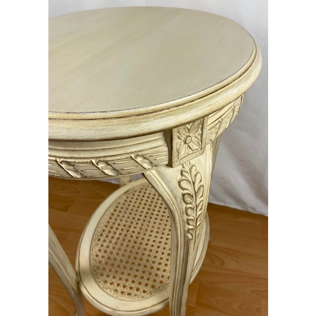 French Louis XVI Style Side Table With Caned Bottom Shelf For Sale - Image 4 of 6