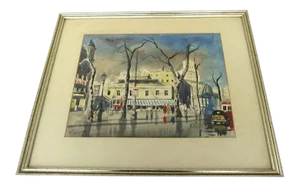 Early 20th Century European Street Scene Watercolor Painting by Federico Frederic Lloveras Herreras, Framed