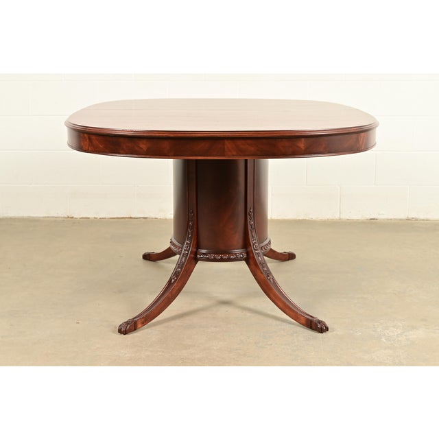 Romweber Regency Flame Mahogany Pedestal Extension Dining Table, Newly Refinished For Sale - Image 13 of 14
