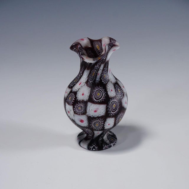 Antique Millefiori Vase in Violet and White, Fratelli Toso Murano ca. 1920s A colorful millefiori murrine glass vase...
