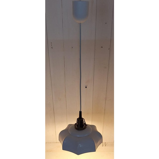 Vintage Ceiling Lamp with White Segmented Metal Shade on Brass Mount, 1990s For Sale - Image 3 of 7