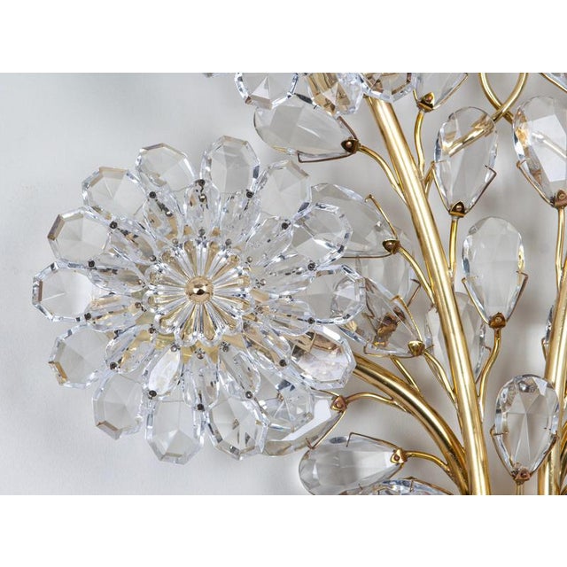 Large Gilt and Crystal Glass Flower Sconce from Palwa, 1970s For Sale - Image 6 of 10
