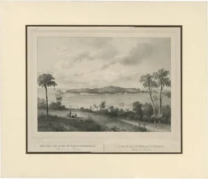 C.W.M. van de Velde, Illustration of the Roadstead of Riau Indonesia, 1844, Print
