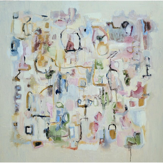 Abstract Expressionist Oil Painting by Lynn Christian Titled, One for You and One for Me. 36 X 36 Inches. For Sale