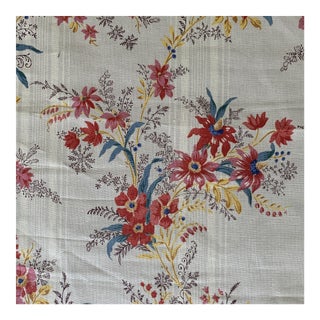 French Designer Tissu Tartares Floral Linen Fabric- 1 1/2 Yards For Sale
