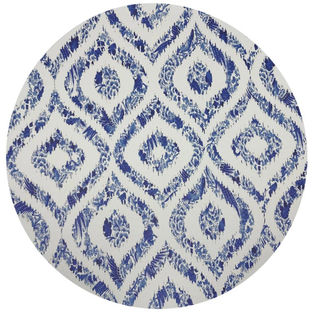 Nicolette Mayer Royal Delft Ikat White 16" Round Pebble Placemats, Set of 4 For Sale
