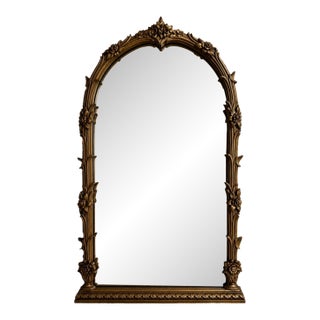 Vintage Italian Rococo Style Gilt Floral Arched Wall Mirror Medium Size For Sale