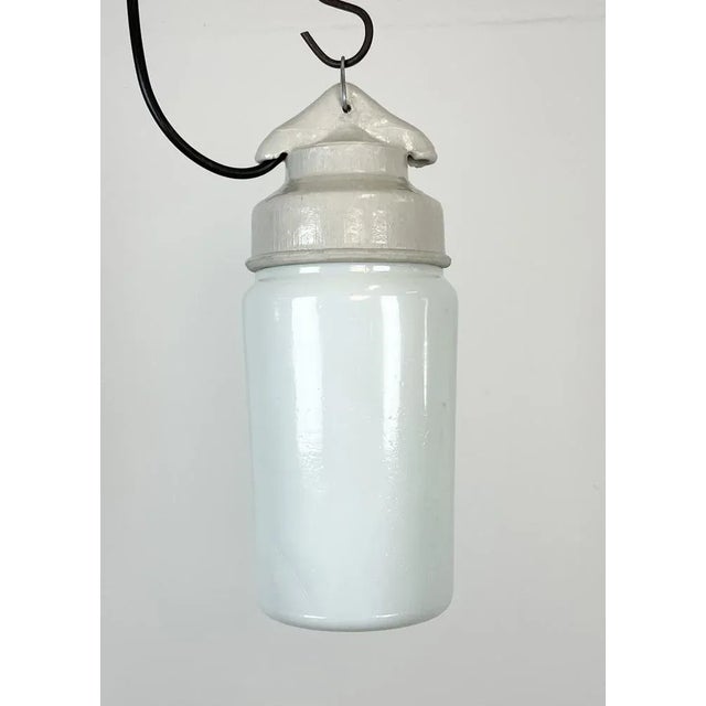 Industrial White Porcelain Pendant Light with Milk Glass, 1970s For Sale - Image 13 of 13