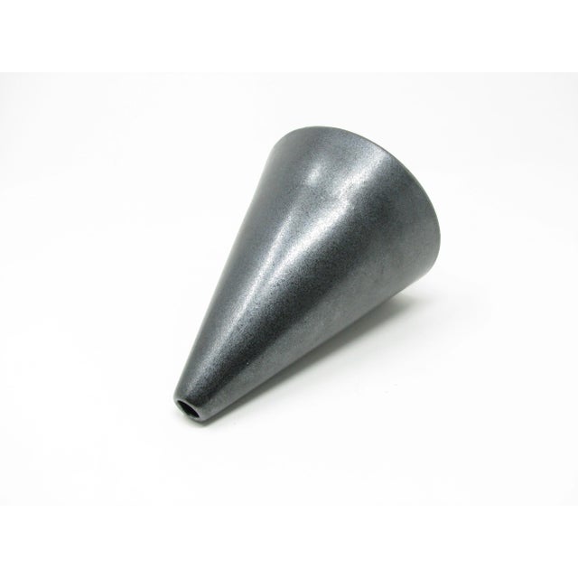 Ceramic Vintage Victor Carranza for Mikasa Metallic Gunmetal Gray Cone Vase For Sale - Image 7 of 11