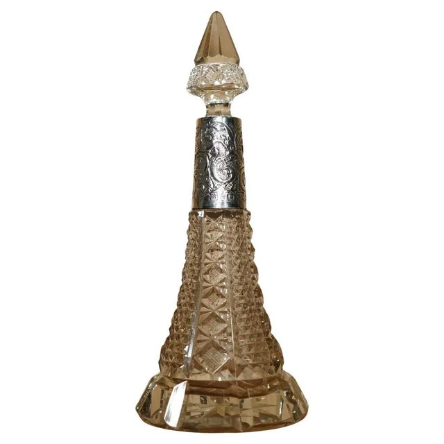 Large Antique Perfume Bottle Flask in Cut Glass Crystal & Sterling Silver, 1906 For Sale - Image 13 of 13