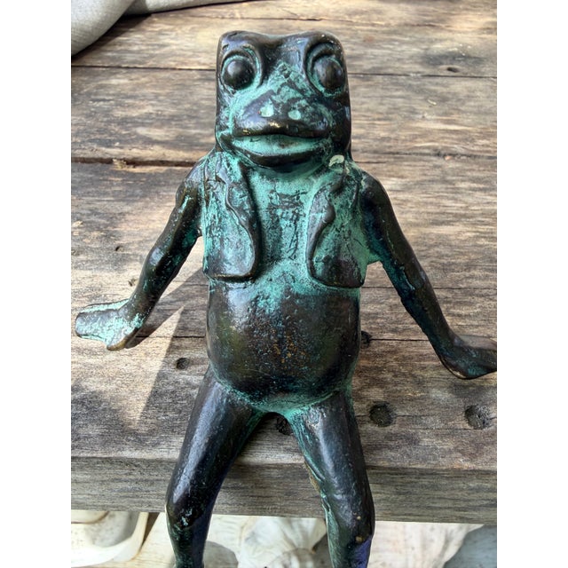Vintage Bronze Seated Frog Garden Ornament For Sale - Image 16 of 18