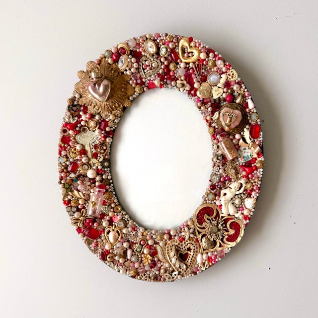 Victorian style vintage jewelry hand beaded oval photo frame.