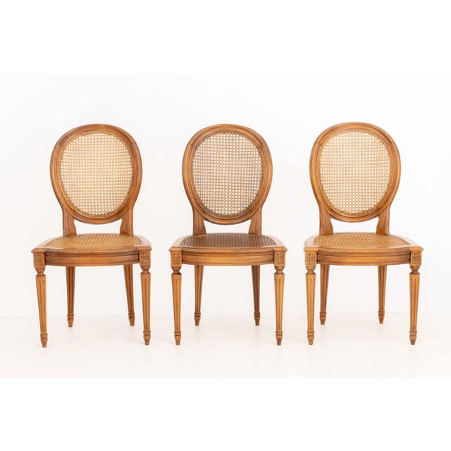 French Set of Six Louis XVI Style Cane-Paneled Walnut Dining Chairs For Sale - Image 3 of 13