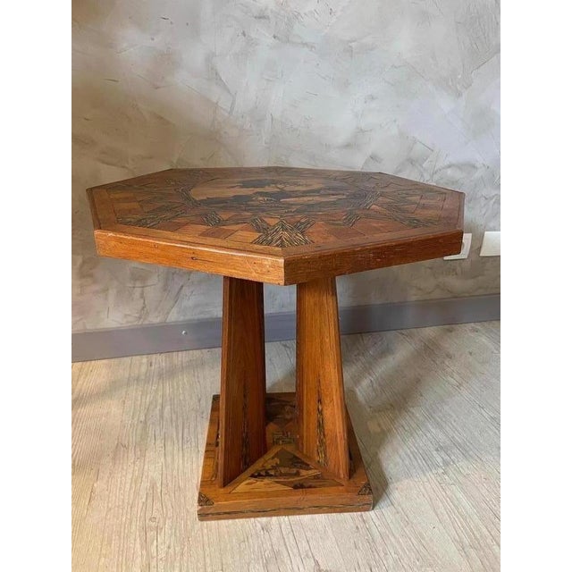 Wood French Oak Marquetry Table, 1920s For Sale - Image 7 of 17