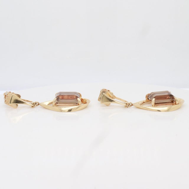 Pair of Ronald H Pearson Modernist 14k Forged Gold & Topaz Earrings For Sale - Image 10 of 13