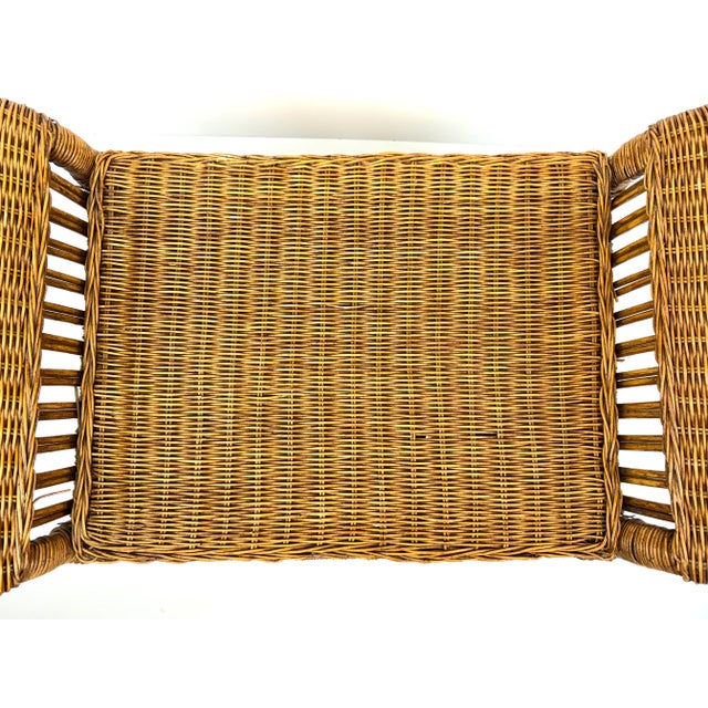 1960s Vintage Mid Century Rattan Ottoman For Sale - Image 5 of 11