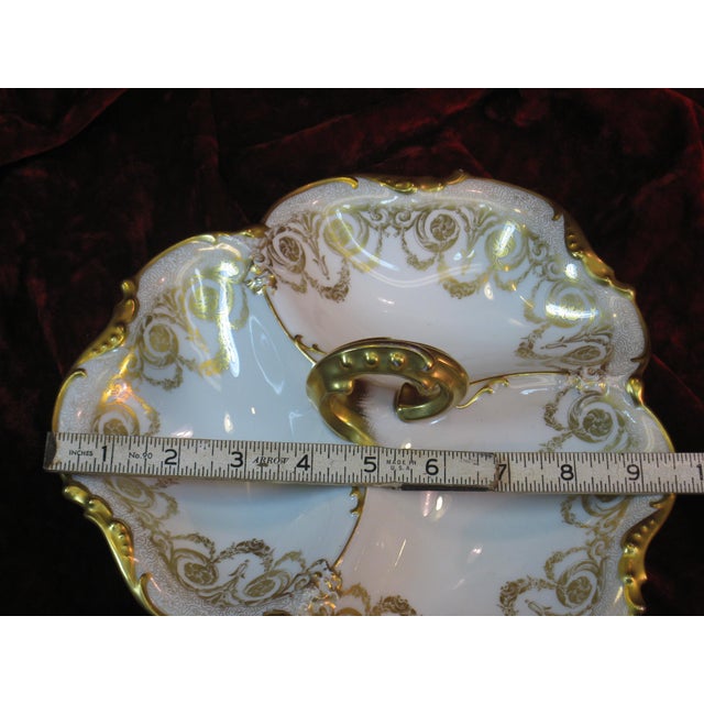 Gold 1900s Handled Serving Dish by JPL Pouyat Limoges, Hand-Painted Gold Porcelain For Sale - Image 8 of 12