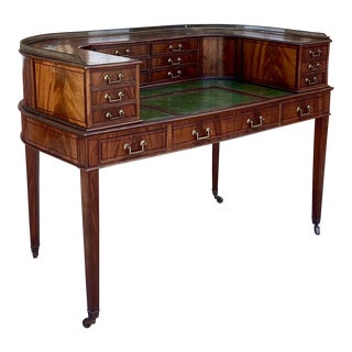 Antique 19th C Inlaid Mahogany Leather Top Carlton House Desk For Sale