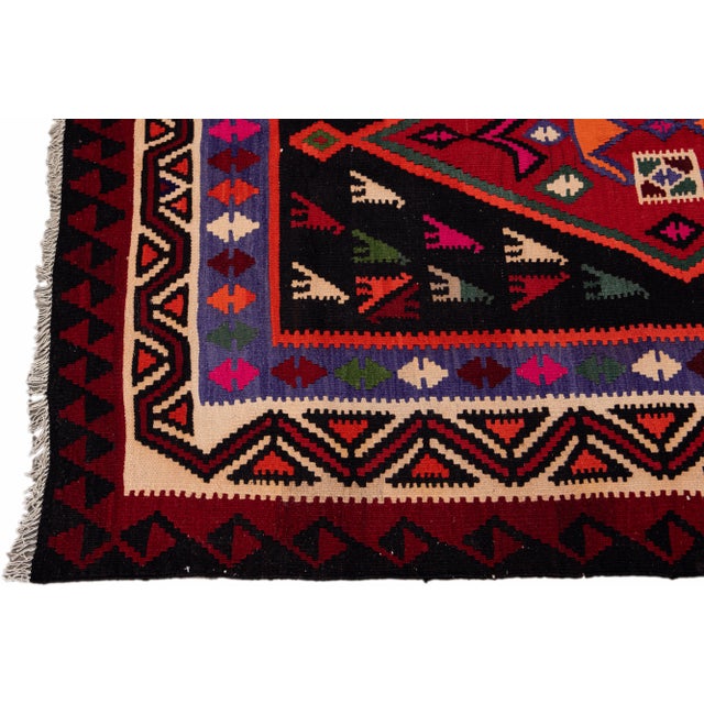 Vintage Kilim Handmade Flatweave Multicolor Geometric Wool Runner 5' 2'' X 12' 11'' For Sale - Image 4 of 11