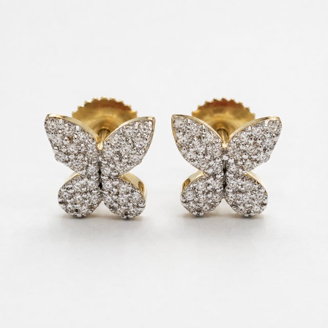 Modern 10k Yellow Gold 1/4 CTTW Natural Diamond Butterfly Earrings, Pair For Sale - Image 3 of 8