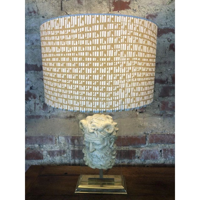 Beige Neoclassical Gold Metal and Altuglas Face of Pan Table Lamp, 1950s For Sale - Image 8 of 13