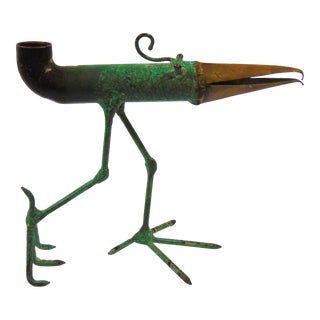 Mid Century Modern Gino Bushini Mixed Metal Bird Candleholder Sculpture Signed For Sale
