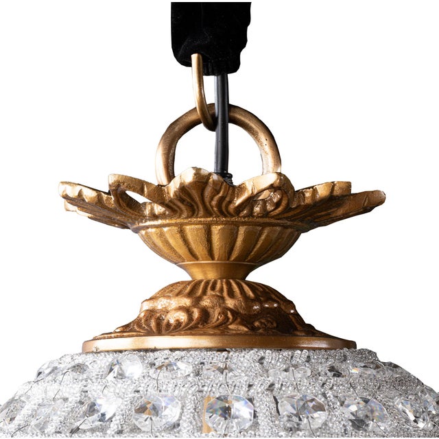 New special order item. Not vintage. The empire-style Bezier Prism Chandelier is intricately composed of clear glass beads...