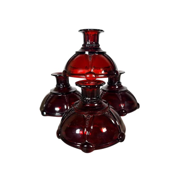 Art Deco Vintage Anchor Hocking Royal Ruby Red Candlestick Holders, Set of 4 For Sale - Image 3 of 11