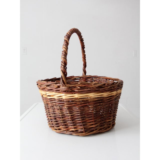 Vintage Wicker Gathering Basket For Sale - Image 4 of 13