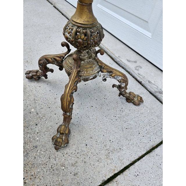 Victorian Brass Cast Iron and Marble Pedestal Plant Stand For Sale - Image 9 of 12