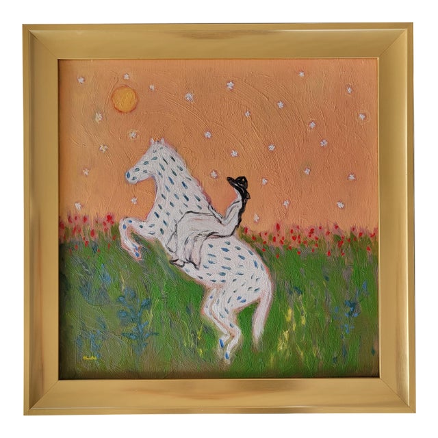 A stunning coral landscape composition with a dynamic horse and rider. This is a spontaneous painting completed on holiday...