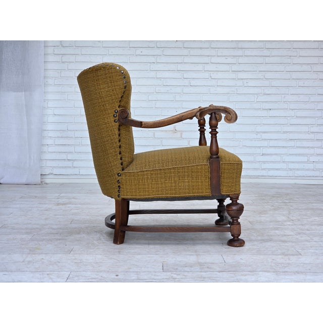 Wood Danish Armchair in Green Furniture Wool and Oak Wood, 1960s For Sale - Image 7 of 18