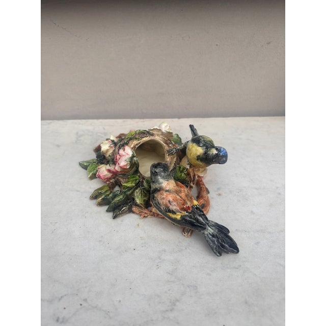 Ceramic Rare 19th Century Majolica Birds & Roses Wall Pocket Delphin Massier For Sale - Image 7 of 8