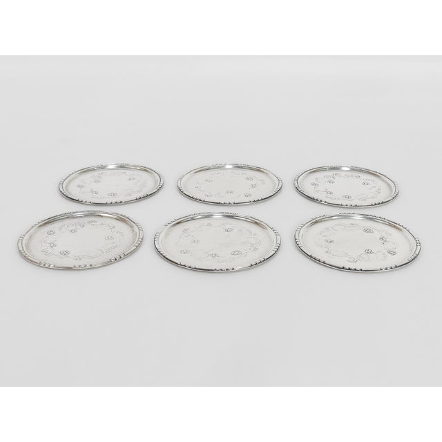 Georg Jensen Early 20th Century Georg Jensen Sterling Silver Ornamental #51 Butter Pats - Set of 6 For Sale - Image 4 of 14